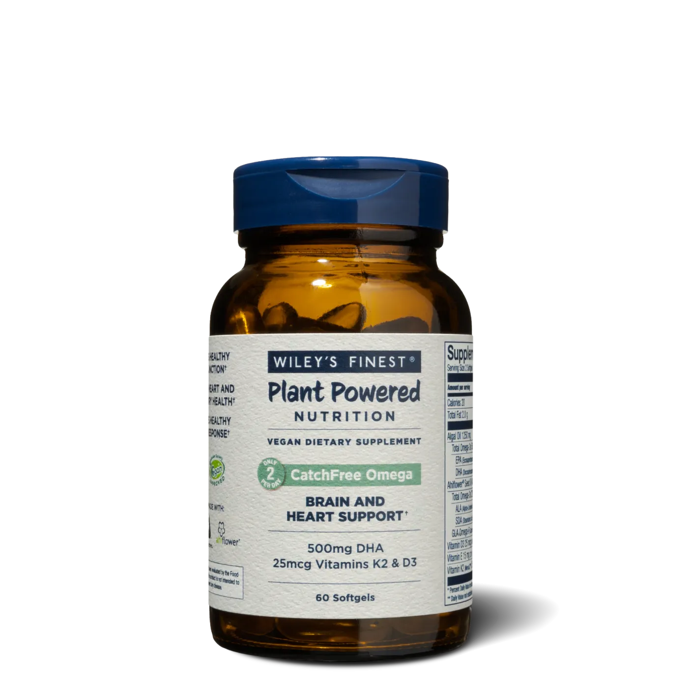 Wiley's Finest CatchFree Omega-3, 60 Softgel-Kapseln mit pflanzlichem DHA aus Algen sowie den Vitaminen K2 und D3.