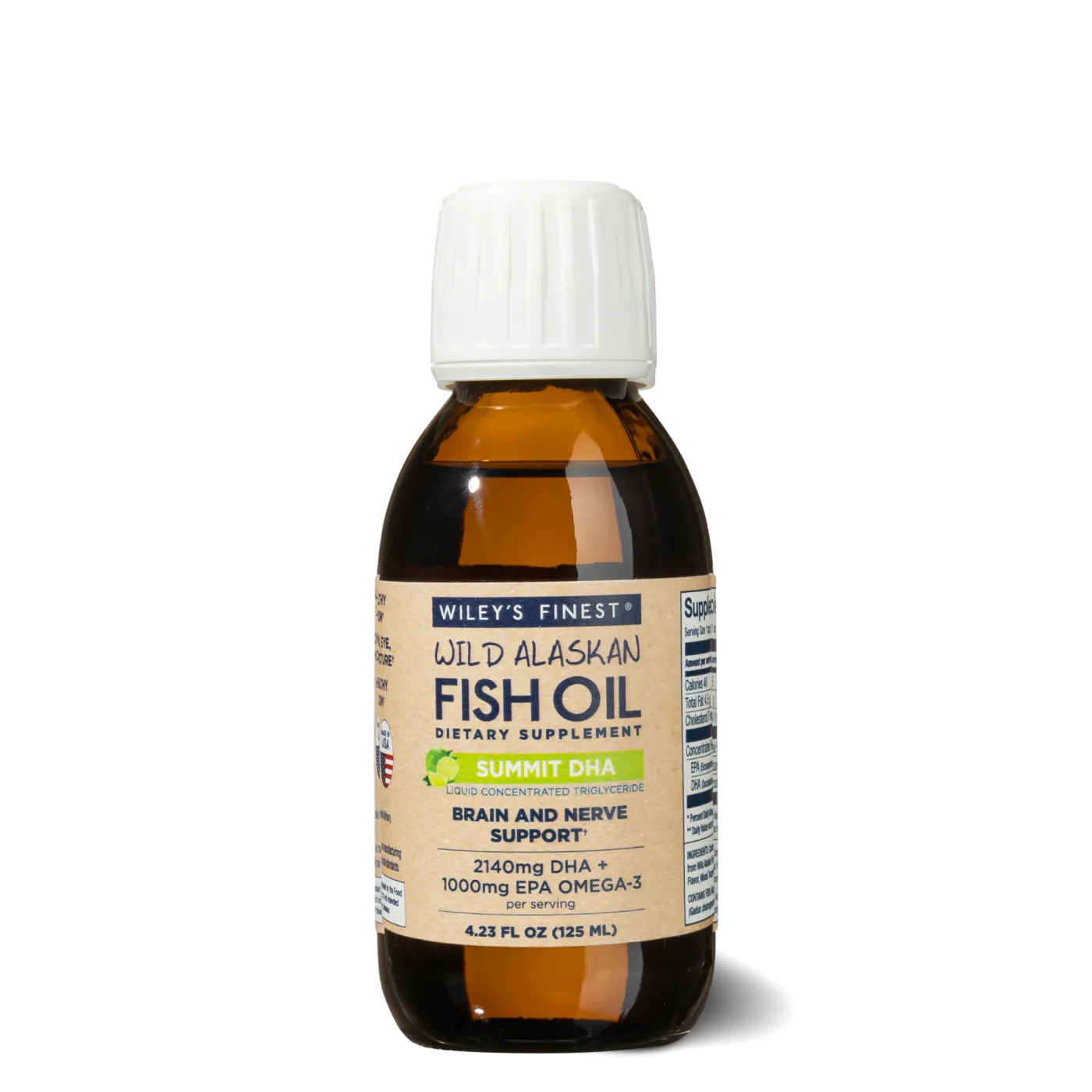Flasche Wiley's Finest Summit DHA, flüssiges Omega-3 mit 125 ml.